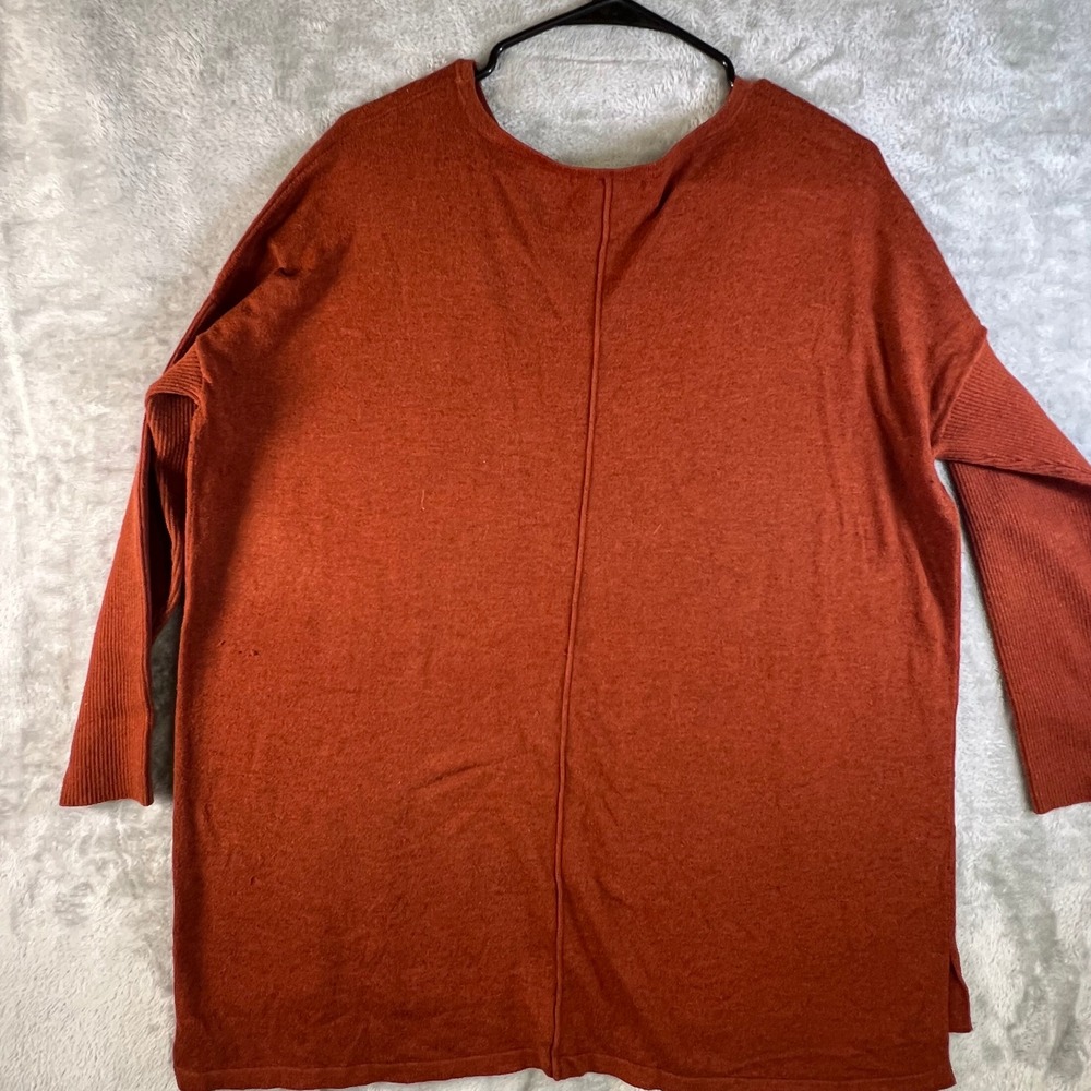 Rust L/XL‎ Oversized Knit Pullover Sweater Center Seam Side Slit Boho Layering